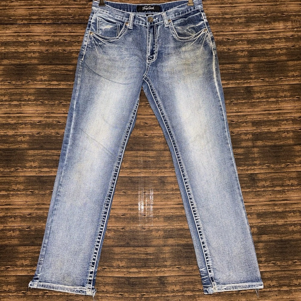 True Luck Men's Straight Leg Jeans Size 32x32 Blue Light Wash